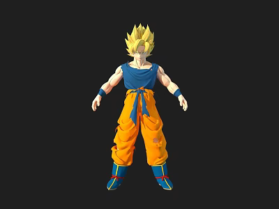 Golden Haired Super Saiyan Character 3D Model With Blue Vest And Orange Pants 3d model