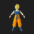 Golden Haired Super Saiyan Character 3D Model With Blue Vest And Orange Pants