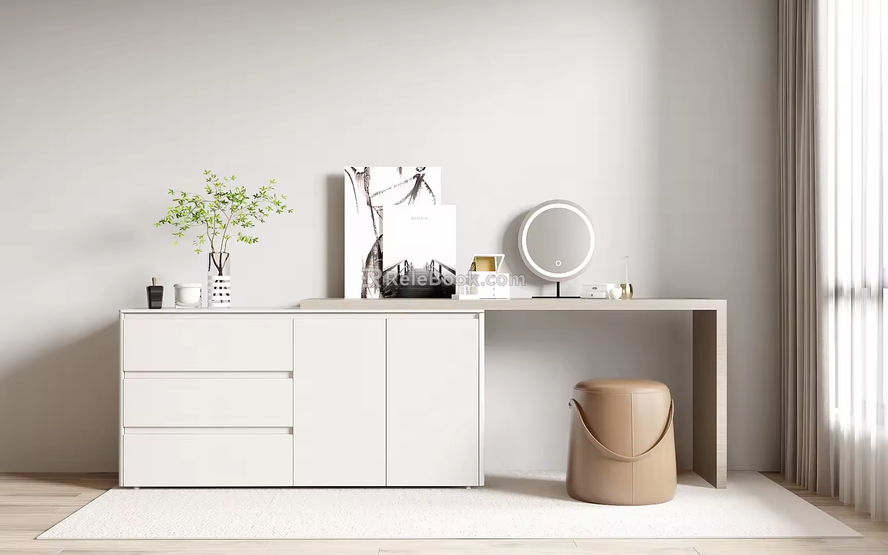 Modern Dressing Table Makeup Stool Combination 3d model