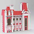 Classical Detached Villa With Red Roof White Walls Arched Windows Red Door And Tower Decorations