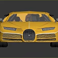 Golden Bugatti Supercar With Shiny Gold Body And Black Rear Spoiler On Reflective Surface