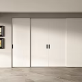 Modern White Sliding Doors In Interior With Decorative Wall Paintings And Tiled Floor
