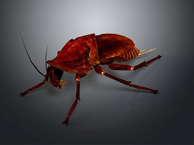 Red Cockroach With Detailed Texture And Long Antennae On Dark Background 3d model