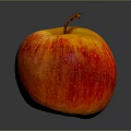 Fresh Whole Ripe Red Yellow Apple With Stem On Dark Background
