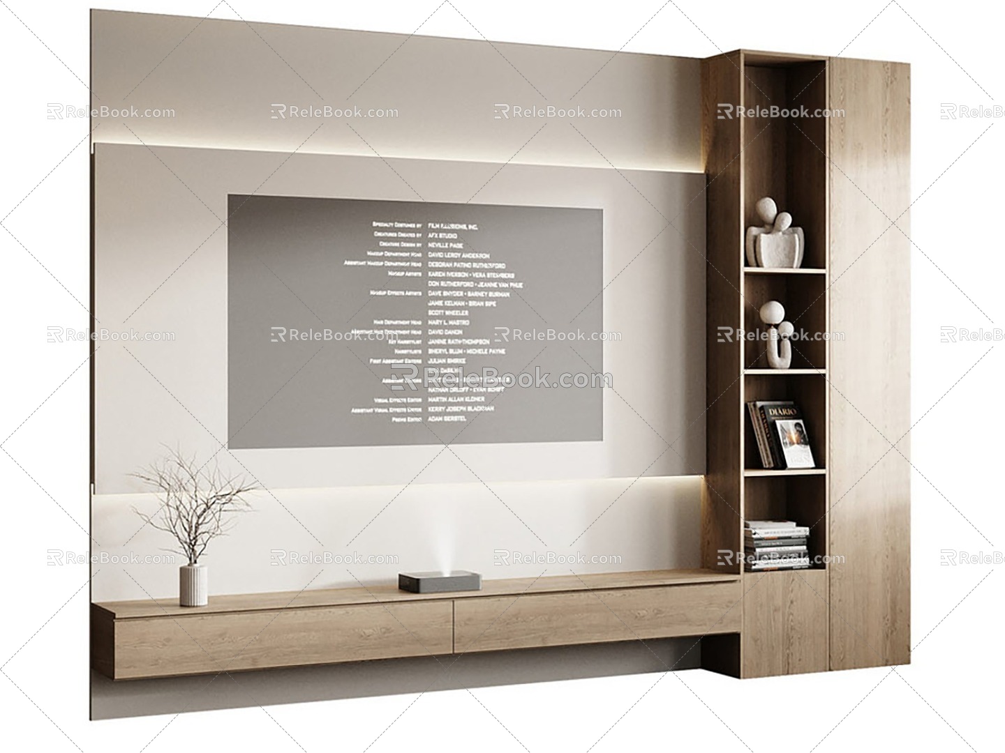 TV cabinet TV background wall bookcase 3d model