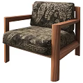 Stylish Wooden Accent Chair With Black And Gold Patterned Upholstery And Solid Wood Armrests