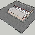 Traditional Single Story House With Gray Roof White Walls And Red Door Courtyard Design