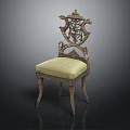 Ornate Vintage Chair With Intricately Carved Backrest And Light Yellow Cushion