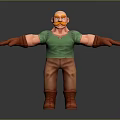 3D Character Man Blonde Hair Mustache Green Vest Brown Gloves Pants Red Boots Arms Outstretched