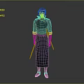 Anime Style Ninja Character In Black Robe With Twin Swords And Fox Creature