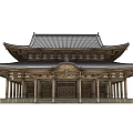 Ancient Architecture Traditional Courtyard Design With Black Tiled Roof Pond Stones And Red Tree