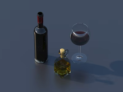 Elegant Tableware Set with Red Wine Bottle Glass and Olive Oil Bottle for Dining 3d model