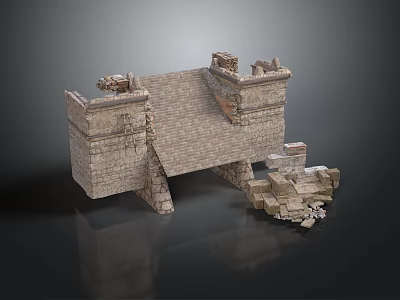 Ancient Stone Castle Ruins With Broken Towers And Stone Wall Sections 3d model