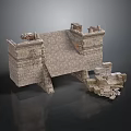 Ancient Stone Castle Ruins With Broken Towers And Stone Wall Sections