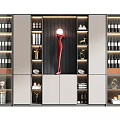 Modern Wine Cabinet Design With Glass Doors Red Sculpture And Wine