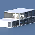 Modern Container Building With White Exterior Multi Level Structure And Large Glass Windows 3d model