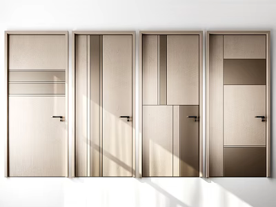 Modern Minimalist Hinged Doors with Textured Panels and Light Wood Tone on White Wall 3d model