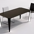 Modern Black Rectangular Dining Table Set with Two Gray Black Chairs and White Black Legs 3d model
