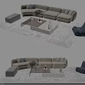 Modern Sofa and Coffee Table Combination with Area Rug Decorative Pillows and Ottoman 3d model