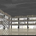 Spacious Modern Shopping Mall Atrium With White Wavy Ceiling Multiple Floors And Escalators
