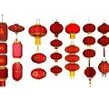 Traditional Chinese Red Lanterns With Various Shapes And Decorative Patterns 3d model