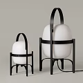 Two Modern Table Lamps Small And Large White Shades Black Metal Frames With Handle Design