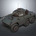 Vintage Military Armored Vehicle With Six Wheels Antennas Cannon And Military Number 519