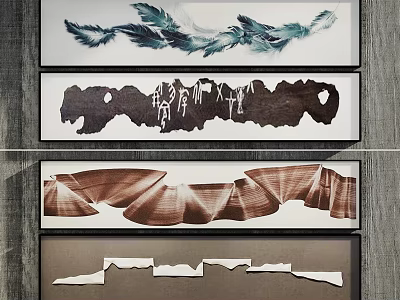 Modern Decorative Wall Art With Feather Abstract Lines And Geometric Shapes On Gray Wall 3d model