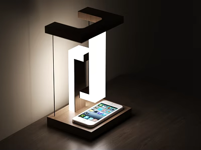 Modern Minimalist Side Table With Wooden Base And Mobile Phone On Surface 3d model