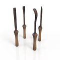Five Hand Tools With Wooden Handles And Rustic Metal Blades On White Background