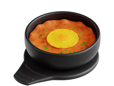 Delicious Tomato Egg Stew with Green Onion Garnish in Black Pot 3d model