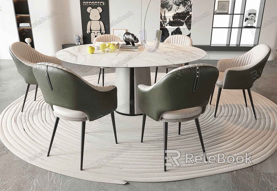 Dining Table and Chair Combination Round Dining Table Dining Chair Single Chair Chair Dining Table Ornaments model