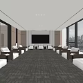 Modern Conference Room Interior With Large Windows City View Comfortable Seating And Carpeted Floor