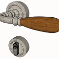 Modern White Door Handle With Wooden Grip End And Round Lock For Home Interior