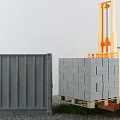 Industrial Forklift Equipment Loading Gray Bricks on Pallet Near Shipping Container 3d model