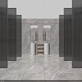 Modern Locker Room Interior with Wooden Lockers Gray Floor Bench Mirror and Sink Counter