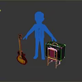 Vintage Household Items Including Acoustic Guitar And Retro TV Set