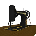 Industrial SINGER Sewing Machine With Black Body And Golden Decorations On Wooden Table