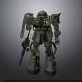 Detailed Green Mech Robot Character With Red Eye Holding Weapon And Mechanical Armor Design