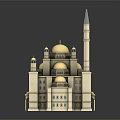 Historic Architectural Model Featuring Golden Domes Tall Minarets Arched Porticoes And Ornate Columns