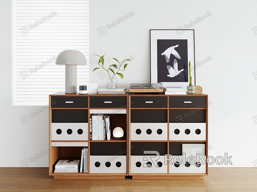 Modern Middle Ancient Bauhaus Side Cabinet Magazine Cabinet Flip Door Retro Four-compartment Cabinet Sideboard Record Machine Table Lamp Decorative Ornaments model