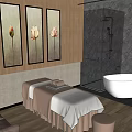 Luxury Modern SPA Sauna Interior Design With Massage Beds White Bathtub And Decorative Paintings