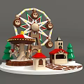 Miniature Amusement Park Model Scene With Ferris Wheel Carousel Small Houses And Christmas Trees