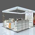 Modern Beauty Store Interior With White Gold Decor Counter And Product Shelves
