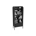 Modern Black Storage Shelf With Drawers Books Decor Items And Photo Frames