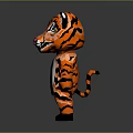 Cartoon Style Tiger Sculpture With Orange Black Stripes And White Belly Standing Pose