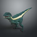 Green Dinosaur with Yellow Stripe Standing in Fierce Pose Showing Sharp Teeth 3d model