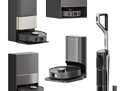 Intelligent Machines For Home With Robotic Vacuum Cleaners And Charging Stations 3d model