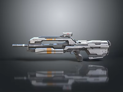 Futuristic Sci Fi Gun With Sleek White And Orange Design Advanced Scope And Metallic Components 3d model
