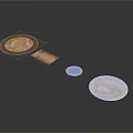 Decorative Household Items With Various Plates And A Small Paper Card
